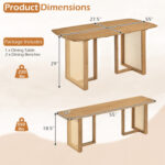 55â€ Solid Rubber Wood Dining Table Set Boho Rectangular Dining Table with 2 Benches - Image 4
