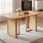 55â€ Solid Rubber Wood Dining Table Set Boho Rectangular Dining Table with 2 Benches - Image 5