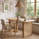55â€ Solid Rubber Wood Dining Table Set Boho Rectangular Dining Table with 2 Benches - Image 6