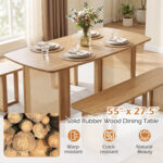 55â€ Solid Rubber Wood Dining Table Set Boho Rectangular Dining Table with 2 Benches - Image 7