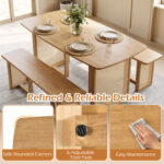 55â€ Solid Rubber Wood Dining Table Set Boho Rectangular Dining Table with 2 Benches - Image 10