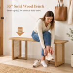 55â€ Solid Rubber Wood Dining Table Set Boho Rectangular Dining Table with 2 Benches - Image 13