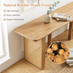 55â€ Solid Rubber Wood Dining Table Set Boho Rectangular Dining Table with 2 Benches - Image 14