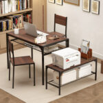 Industrial Style Rectangular Kitchen Table with Bench and Chairs - Image 2