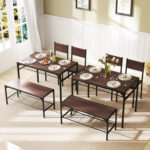 Industrial Style Rectangular Kitchen Table with Bench and Chairs - Image 6