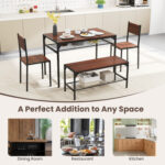 Industrial Style Rectangular Kitchen Table with Bench and Chairs - Image 11